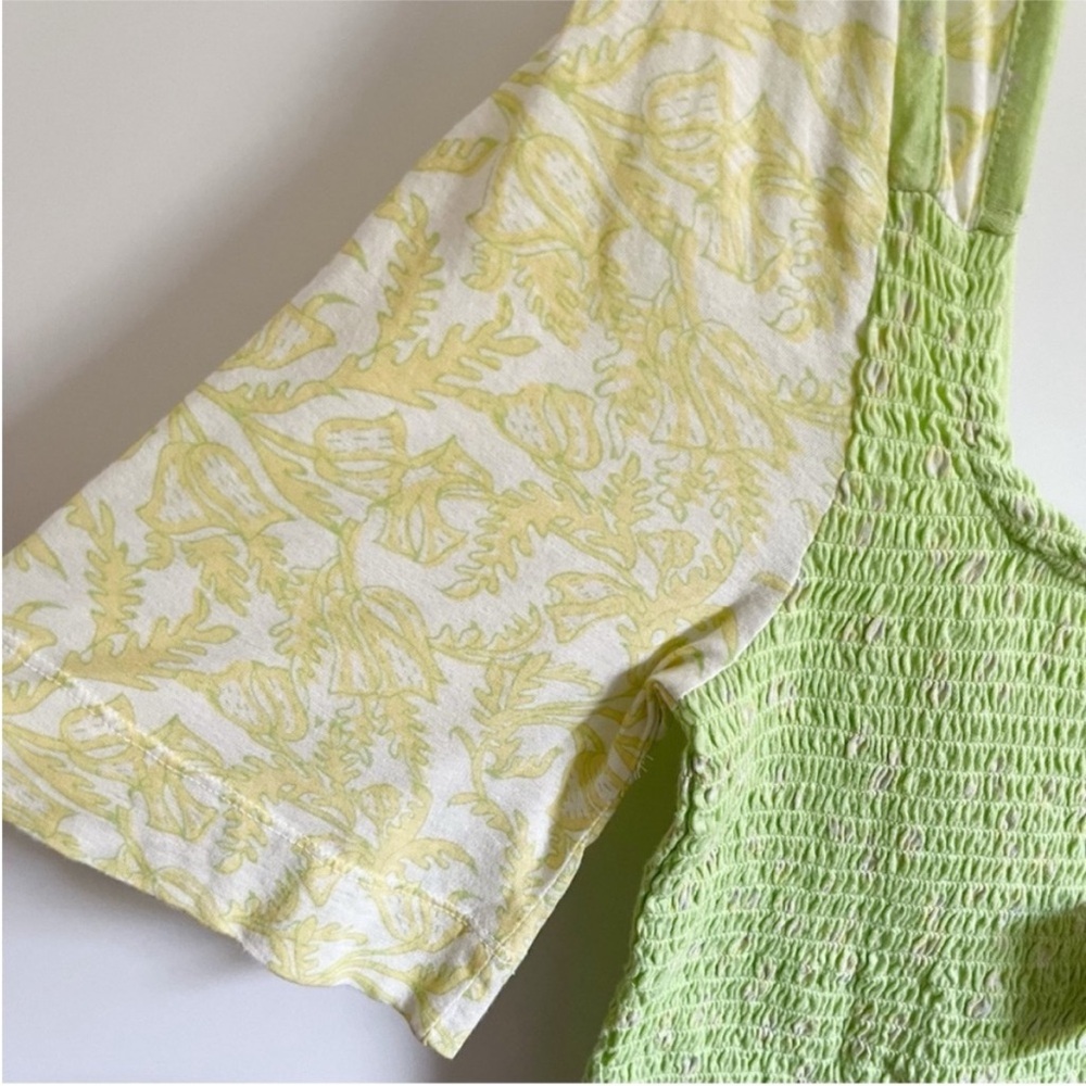 Free People Marigold top green yellow Key Lime floral smocked jersey cropped - Picture 4 of 10